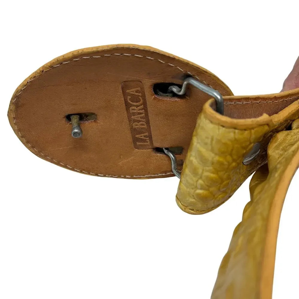 La Barca Croc Embossed Leather Belt Textured Yellow Tan Western Style Size 38